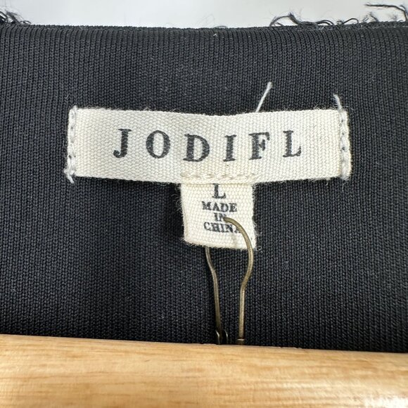 Jodifl Black Polyester Textured V-Neck Long Sheer Balloon Sleeve Blouse Size L - Picture 7 of 10